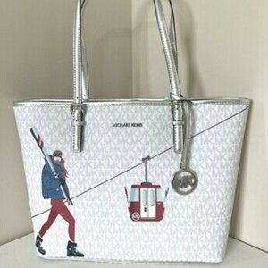 New Michael Kors Jet Set Girls Medium Carryall Tote Bright White Multi
